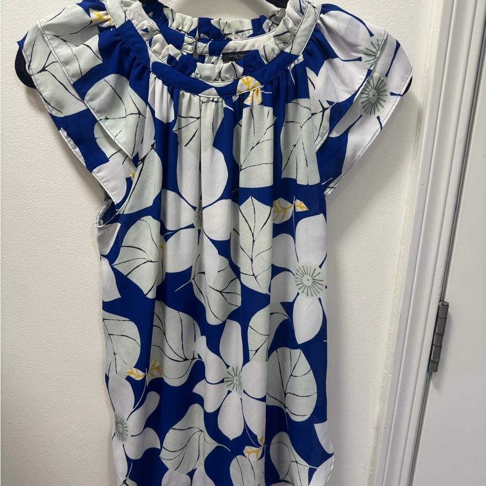 Floral Blue and White Blouse